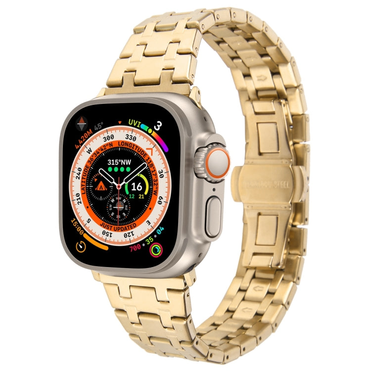 For Apple Watch Ultra 49mm Double T Stainless Steel Watch Band(Gold) - Watch Bands by PMC TechLife | Online Shopping South Africa | PMC TechLife