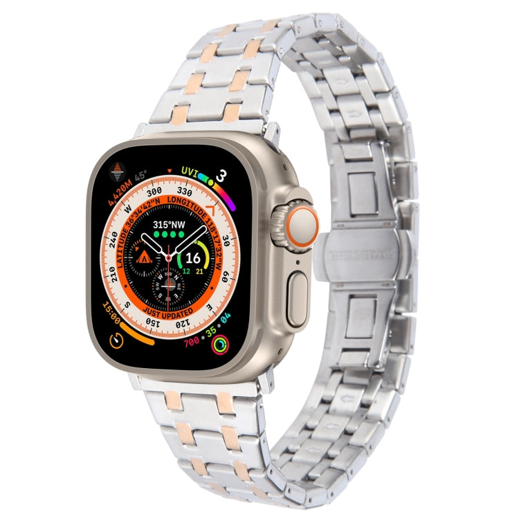 For Apple Watch Ultra 49mm Double T Stainless Steel Watch Band(Silver Rose Gold) - Watch Bands by PMC TechLife | Online Shopping South Africa | PMC TechLife