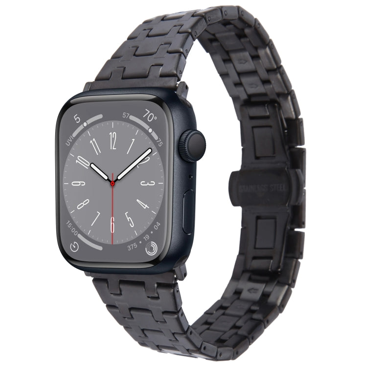 For Apple Watch Series 8 41mm Double T Stainless Steel Watch Band(Black) - Watch Bands by PMC TechLife | Online Shopping South Africa | PMC TechLife