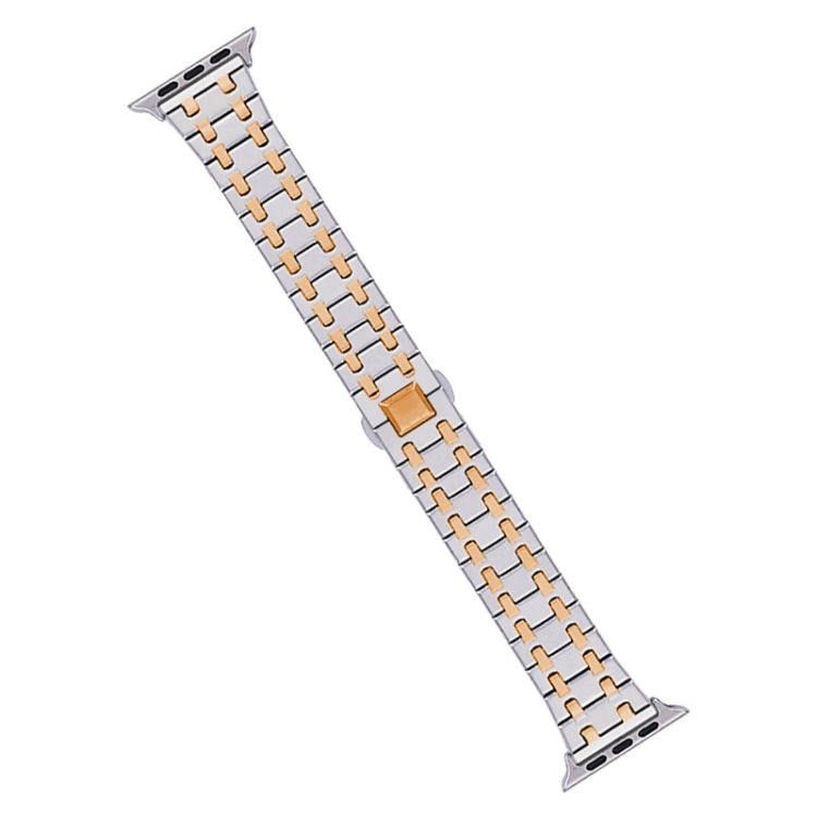 For Apple Watch Series 8 41mm Double T Stainless Steel Watch Band(Silver Rose Gold) - Watch Bands by PMC TechLife | Online Shopping South Africa | PMC TechLife