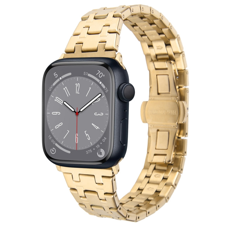 For Apple Watch Series 8 45mm Double T Stainless Steel Watch Band(Gold) - Watch Bands by PMC TechLife | Online Shopping South Africa | PMC TechLife