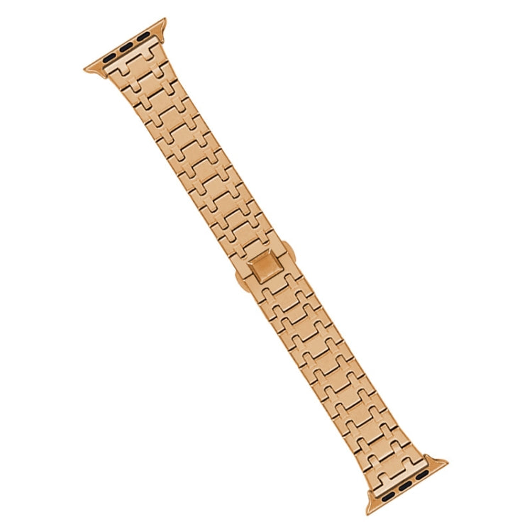 For Apple Watch Series 8 45mm Double T Stainless Steel Watch Band(Rose Gold) - Watch Bands by PMC TechLife | Online Shopping South Africa | PMC TechLife