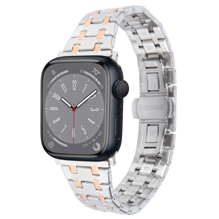 For Apple Watch Series 8 45mm Double T Stainless Steel Watch Band(Silver Rose Gold) - Watch Bands by PMC TechLife | Online Shopping South Africa | PMC TechLife