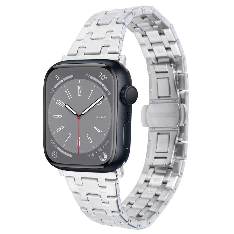 For Apple Watch Series 8 45mm Double T Stainless Steel Watch Band(Silver) - Watch Bands by PMC TechLife | Online Shopping South Africa | PMC TechLife