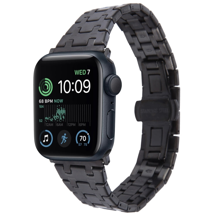 For Apple Watch SE 2022 44mm Double T Stainless Steel Watch Band(Black) - Watch Bands by PMC TechLife | Online Shopping South Africa | PMC TechLife