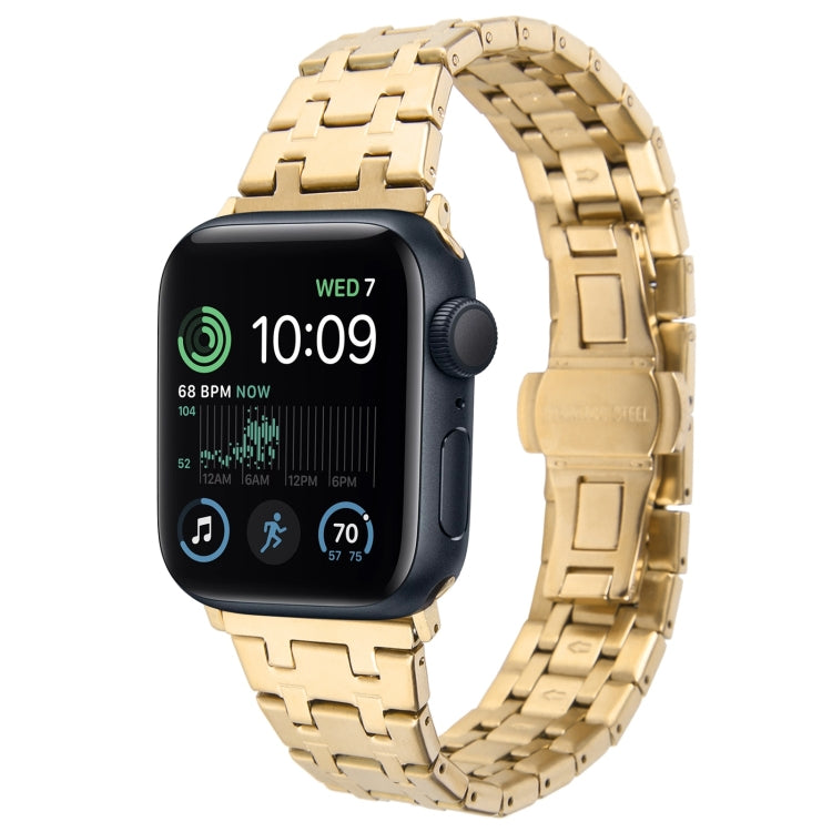 For Apple Watch SE 2022 44mm Double T Stainless Steel Watch Band(Gold) - Watch Bands by PMC TechLife | Online Shopping South Africa | PMC TechLife