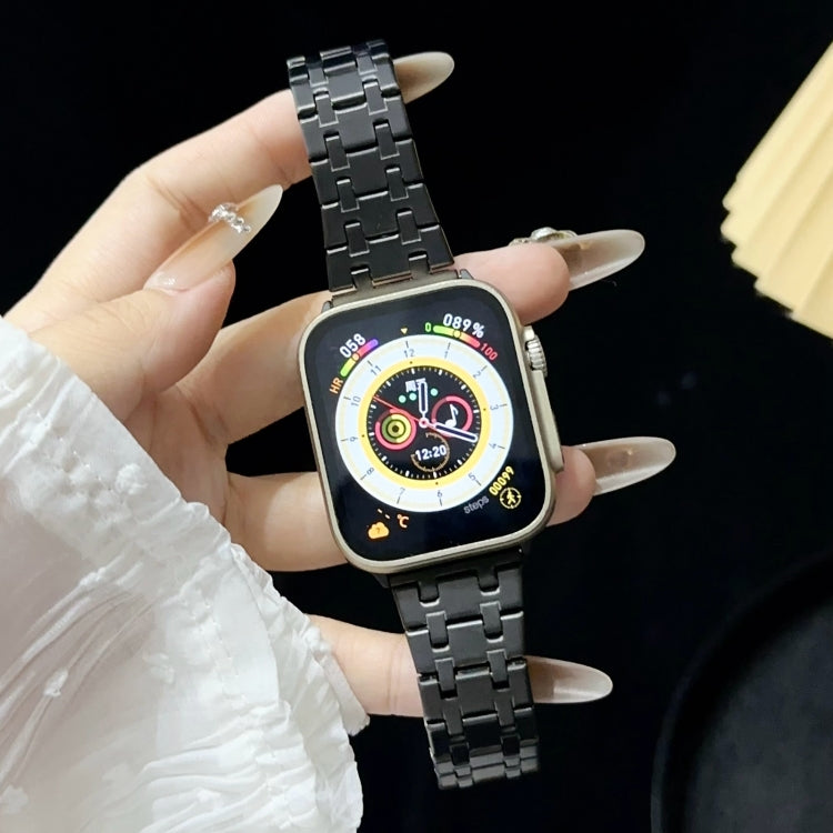 For Apple Watch Series 7 41mm Double T Stainless Steel Watch Band(Black) - Watch Bands by PMC TechLife | Online Shopping South Africa | PMC TechLife