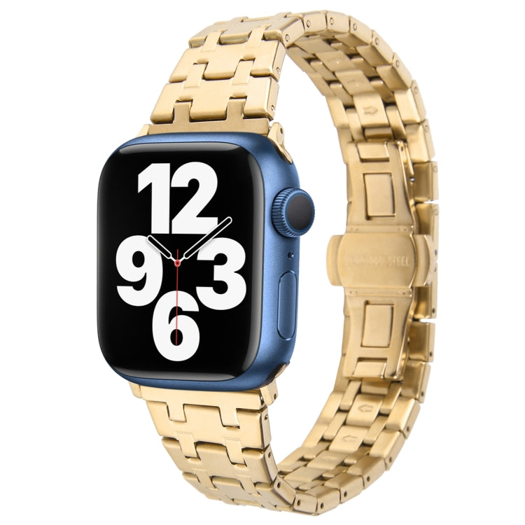 For Apple Watch Series 7 41mm Double T Stainless Steel Watch Band(Gold) - Watch Bands by PMC TechLife | Online Shopping South Africa | PMC TechLife