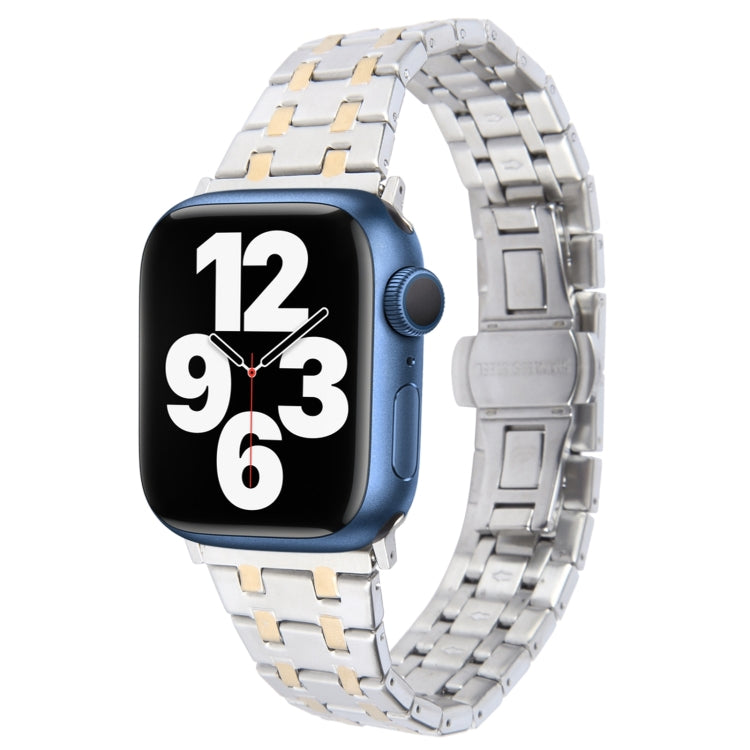 For Apple Watch Series 7 41mm Double T Stainless Steel Watch Band(Silver Gold) - Watch Bands by PMC TechLife | Online Shopping South Africa | PMC TechLife