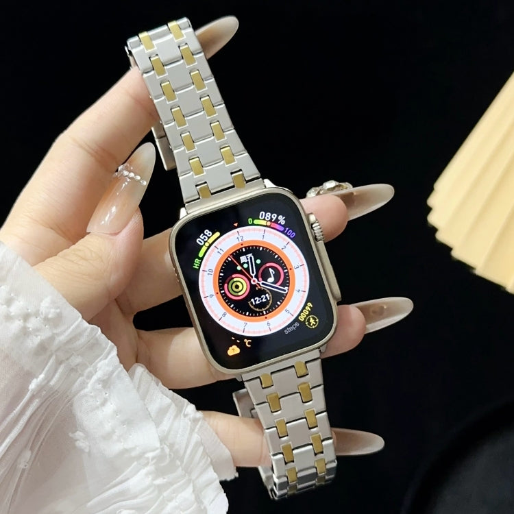 For Apple Watch Series 7 45mm Double T Stainless Steel Watch Band(Silver Gold) - Watch Bands by PMC TechLife | Online Shopping South Africa | PMC TechLife