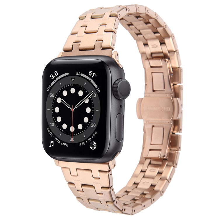For Apple Watch Series 6 44mm Double T Stainless Steel Watch Band(Rose Gold) - Watch Bands by PMC TechLife | Online Shopping South Africa | PMC TechLife