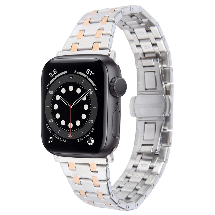 For Apple Watch Series 6 44mm Double T Stainless Steel Watch Band(Silver Rose Gold) - Watch Bands by PMC TechLife | Online Shopping South Africa | PMC TechLife