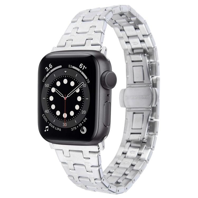 For Apple Watch Series 6 44mm Double T Stainless Steel Watch Band(Silver) - Watch Bands by PMC TechLife | Online Shopping South Africa | PMC TechLife