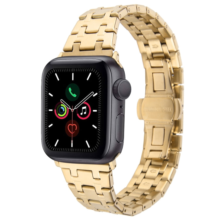 For Apple Watch Series 5 44mm Double T Stainless Steel Watch Band(Gold) - Watch Bands by PMC TechLife | Online Shopping South Africa | PMC TechLife