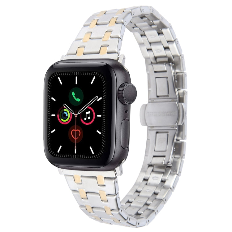 For Apple Watch Series 5 40mm Double T Stainless Steel Watch Band(Silver Gold) - Watch Bands by PMC TechLife | Online Shopping South Africa | PMC TechLife