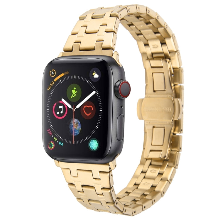 For Apple Watch Series 4 44mm Double T Stainless Steel Watch Band(Gold) - Watch Bands by PMC TechLife | Online Shopping South Africa | PMC TechLife