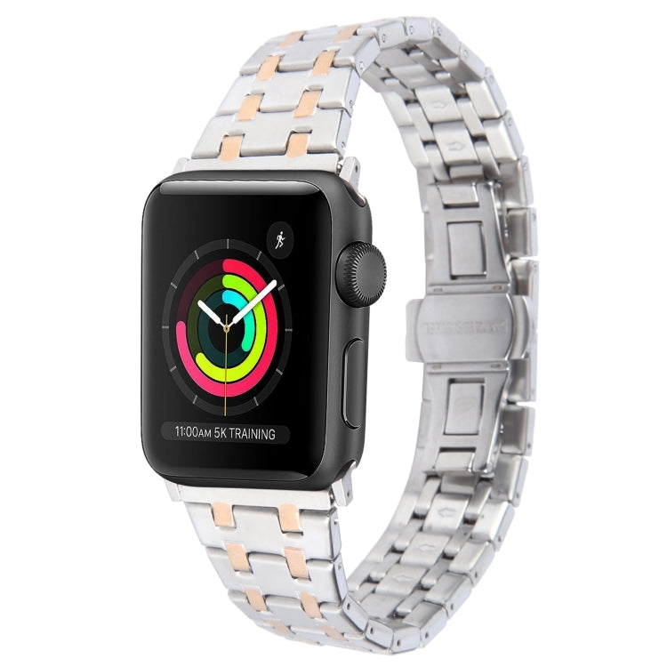 For Apple Watch Series 2 38mm Double T Stainless Steel Watch Band(Silver Rose Gold) - Watch Bands by PMC TechLife | Online Shopping South Africa | PMC TechLife