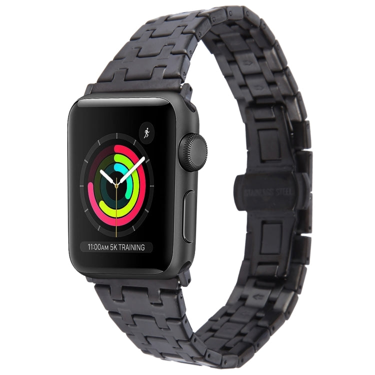 For Apple Watch 38mm Double T Stainless Steel Watch Band(Black) - Watch Bands by PMC TechLife | Online Shopping South Africa | PMC TechLife