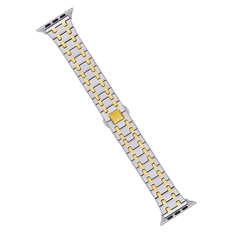 For Apple Watch 38mm Double T Stainless Steel Watch Band(Silver Gold) - Watch Bands by PMC TechLife | Online Shopping South Africa | PMC TechLife