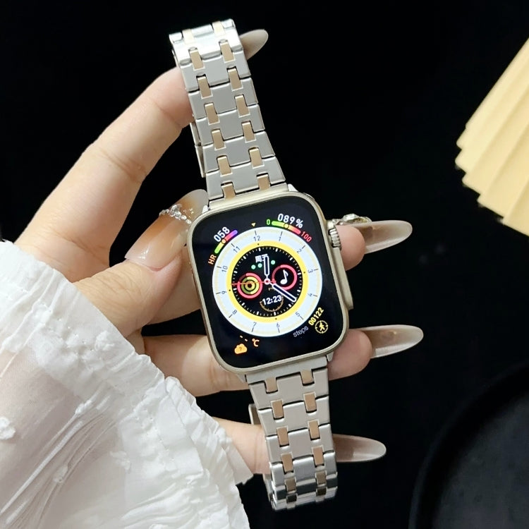 For Apple Watch 38mm Double T Stainless Steel Watch Band(Silver Rose Gold) - Watch Bands by PMC TechLife | Online Shopping South Africa | PMC TechLife