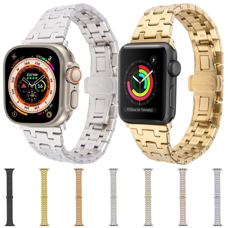 For Apple Watch SE 44mm Double T Stainless Steel Watch Band(Silver Rose Gold) - Watch Bands by PMC TechLife | Online Shopping South Africa | PMC TechLife