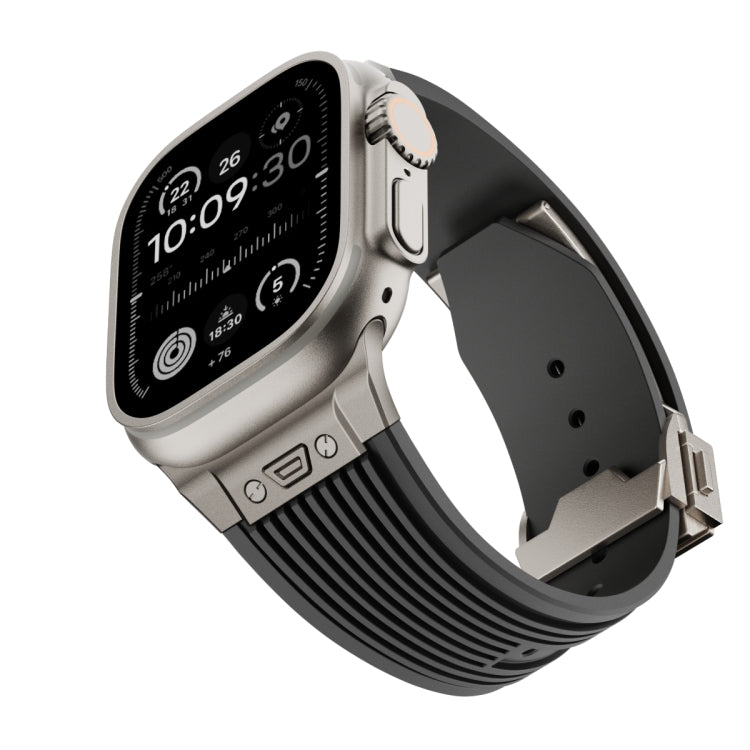 For Apple Watch Ultra 49mm Vertical Texture Titanium Buckle Elastic Silicone Watch Band(Black) - Watch Bands by PMC TechLife | Online Shopping South Africa | PMC TechLife | Buy Now Pay Later Mobicred
