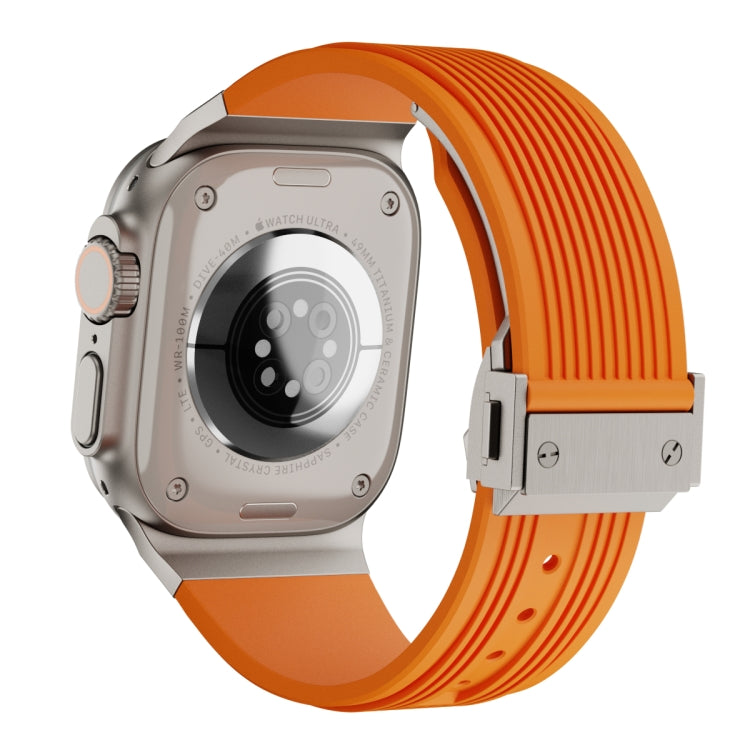 For Apple Watch Ultra 49mm Vertical Texture Titanium Buckle Elastic Silicone Watch Band(Orange) - Watch Bands by PMC TechLife | Online Shopping South Africa | PMC TechLife | Buy Now Pay Later Mobicred