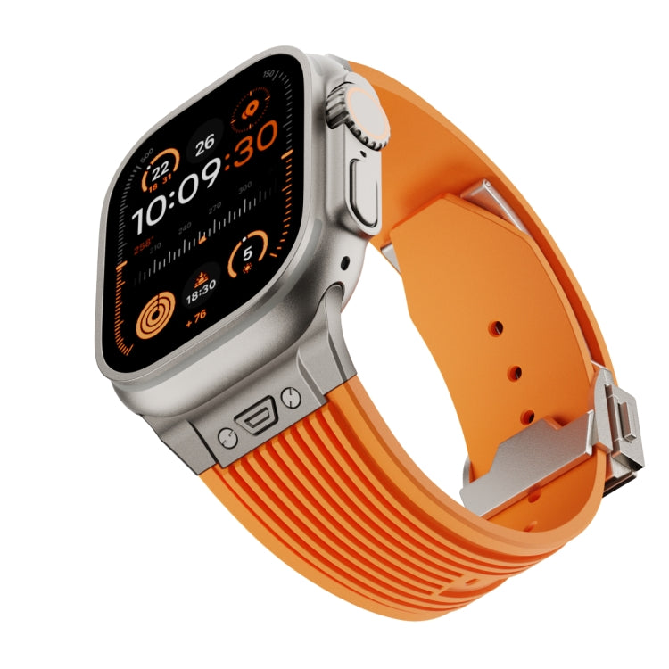 For Apple Watch Ultra 49mm Vertical Texture Titanium Buckle Elastic Silicone Watch Band(Orange) - Watch Bands by PMC TechLife | Online Shopping South Africa | PMC TechLife | Buy Now Pay Later Mobicred