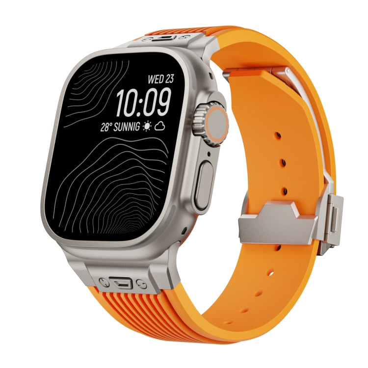 For Apple Watch Ultra 49mm Vertical Texture Titanium Buckle Elastic Silicone Watch Band(Orange) - Watch Bands by PMC TechLife | Online Shopping South Africa | PMC TechLife | Buy Now Pay Later Mobicred