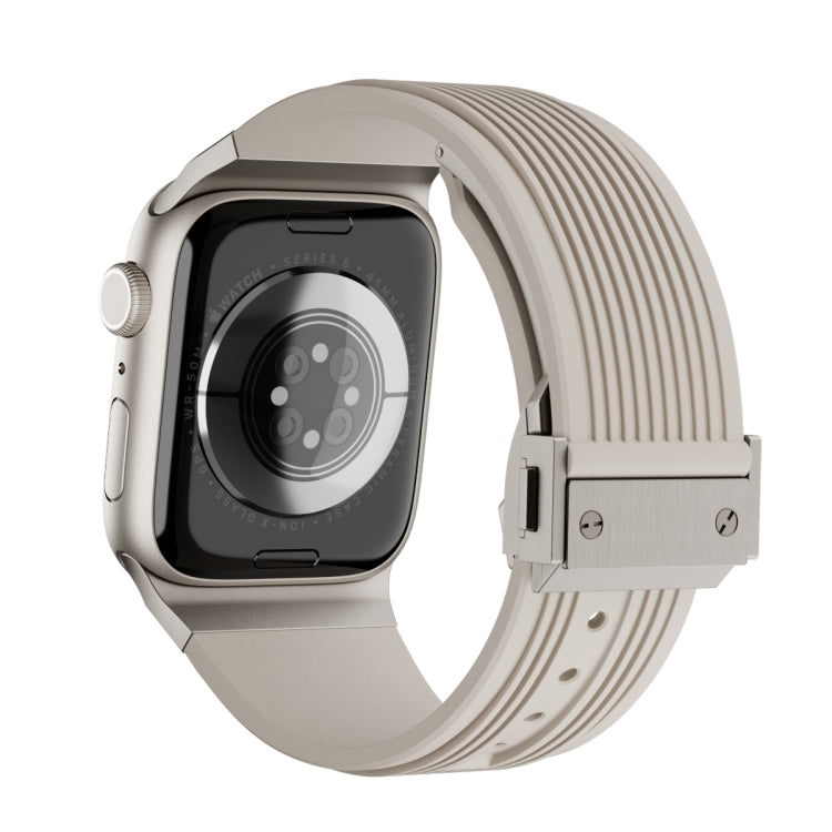 For Apple Watch Series 6 44mm Vertical Texture Titanium Buckle Elastic Silicone Watch Band(Starlight) - free shipping - PMC TechLife - Order now!