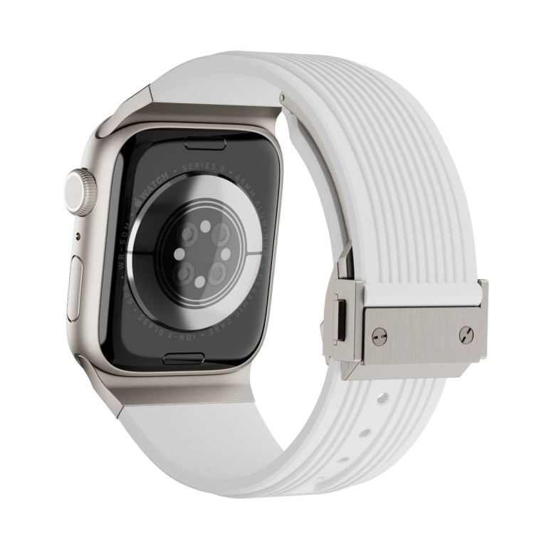 For Apple Watch Series 5 44mm Vertical Texture Titanium Buckle Elastic Silicone Watch Band(White) - Watch Bands by PMC TechLife | Online Shopping South Africa | PMC TechLife | Buy Now Pay Later Mobicred