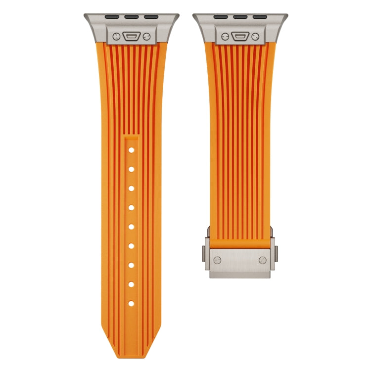 For Apple Watch Series 5 44mm Vertical Texture Titanium Buckle Elastic Silicone Watch Band(Orange) - Watch Bands by PMC TechLife | Online Shopping South Africa | PMC TechLife | Buy Now Pay Later Mobicred