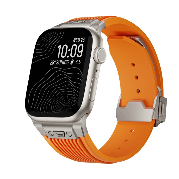 For Apple Watch Series 5 44mm Vertical Texture Titanium Buckle Elastic Silicone Watch Band(Orange) - Watch Bands by PMC TechLife | Online Shopping South Africa | PMC TechLife | Buy Now Pay Later Mobicred