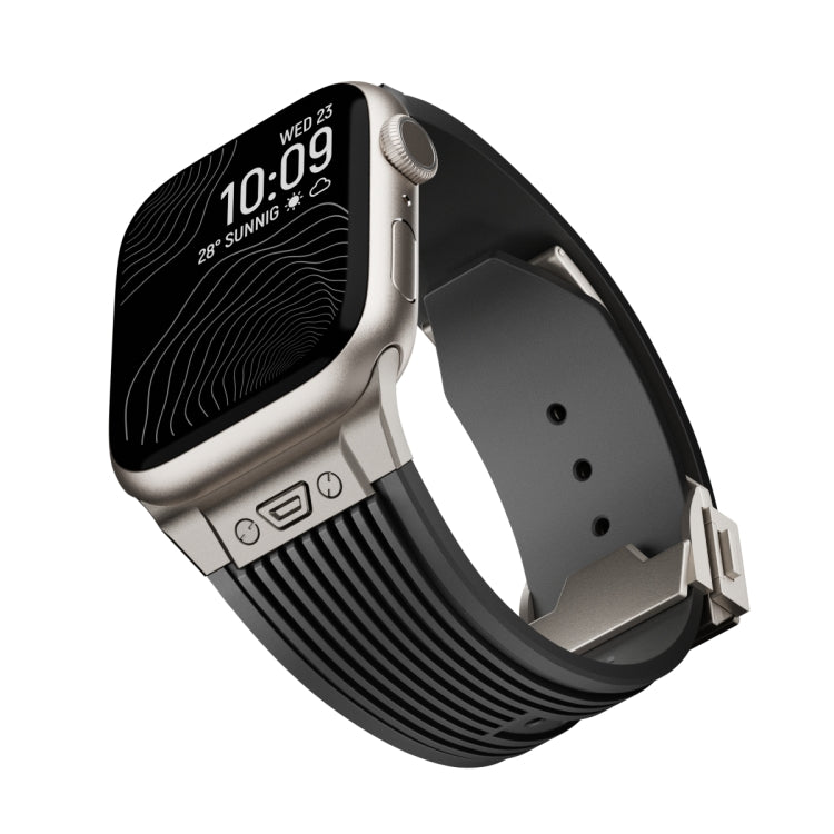 For Apple Watch Series 4 44mm Vertical Texture Titanium Buckle Elastic Silicone Watch Band(Black) - free shipping - PMC TechLife - Order now!