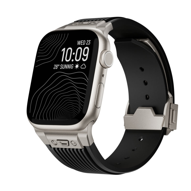 For Apple Watch Series 4 44mm Vertical Texture Titanium Buckle Elastic Silicone Watch Band(Black) - free shipping - PMC TechLife - Order now!