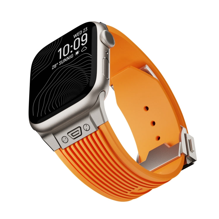 For Apple Watch 42mm Vertical Texture Titanium Buckle Elastic Silicone Watch Band(Orange) - Watch Bands by PMC TechLife | Online Shopping South Africa | PMC TechLife | Buy Now Pay Later Mobicred