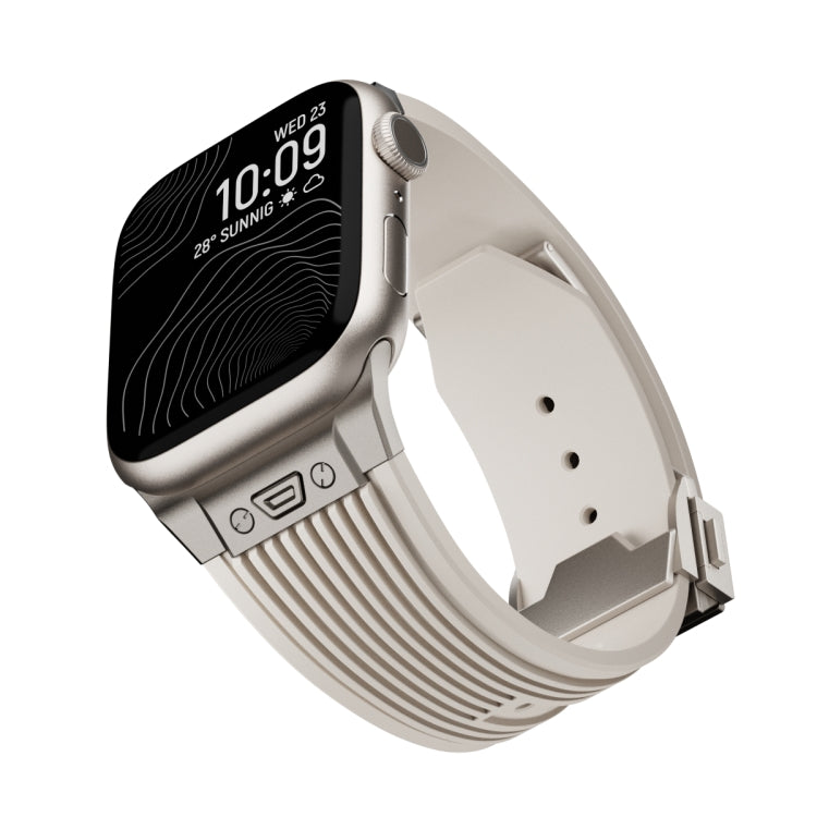 For Apple Watch 42mm Vertical Texture Titanium Buckle Elastic Silicone Watch Band(Starlight) - free shipping - PMC TechLife - Order now!