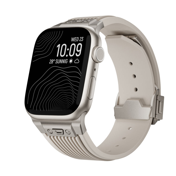For Apple Watch 42mm Vertical Texture Titanium Buckle Elastic Silicone Watch Band(Starlight) - free shipping - PMC TechLife - Order now!