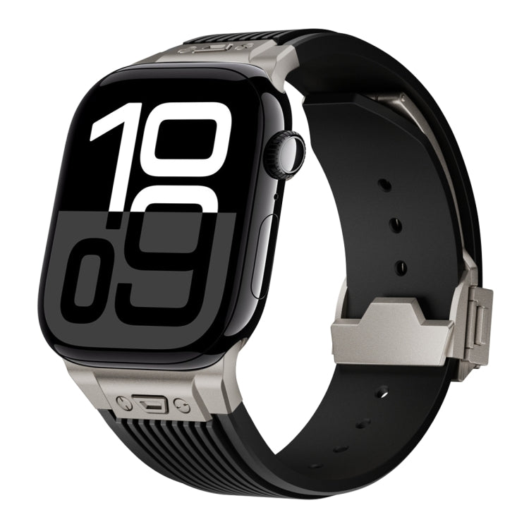 For Apple Watch Series 10 46mm Vertical Texture Titanium Buckle Elastic Silicone Watch Band(Black) - free shipping - PMC TechLife - Order now!