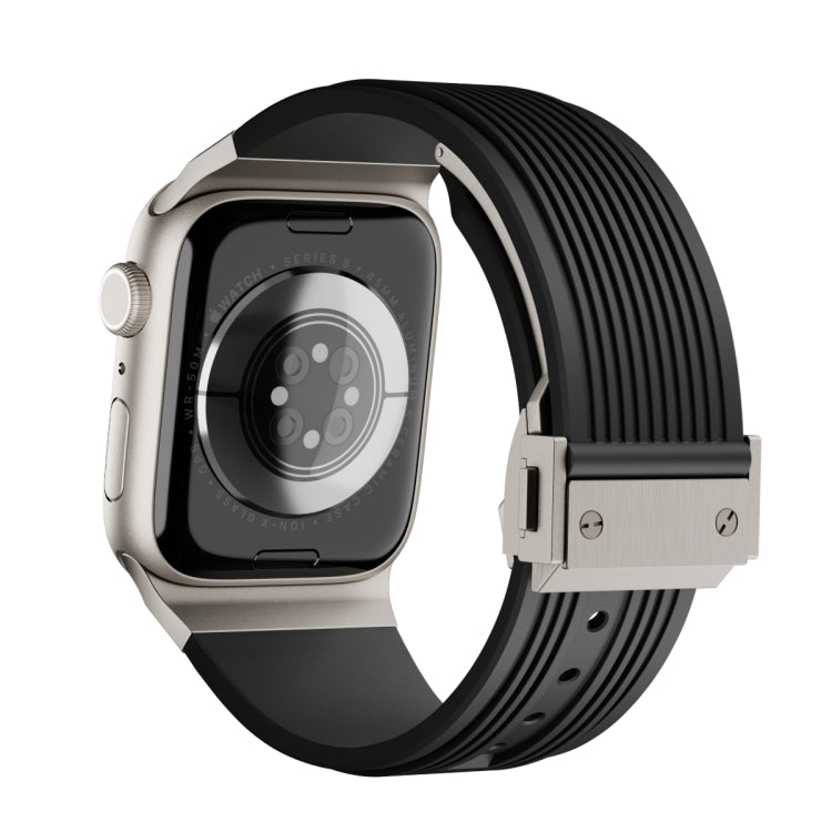 For Apple Watch Series 10 46mm Vertical Texture Titanium Buckle Elastic Silicone Watch Band(Black) - free shipping - PMC TechLife - Order now!