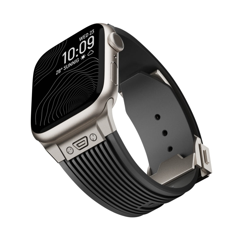For Apple Watch Series 10 46mm Vertical Texture Titanium Buckle Elastic Silicone Watch Band(Black) - free shipping - PMC TechLife - Order now!