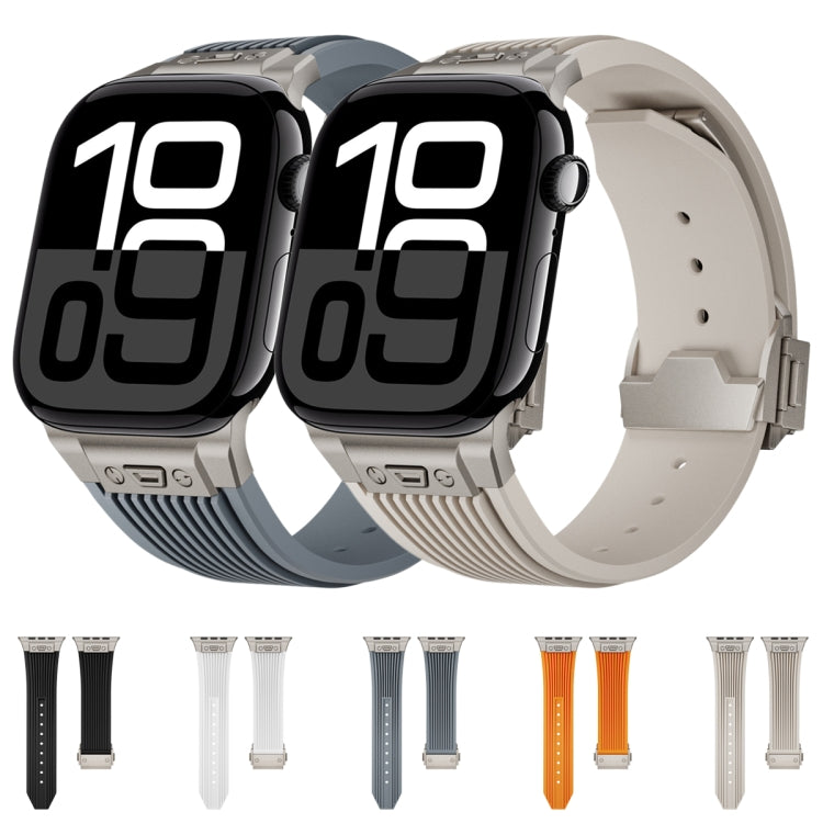 For Apple Watch Series 6 44mm Vertical Texture Titanium Buckle Elastic Silicone Watch Band(Starlight) - free shipping - PMC TechLife - Order now!