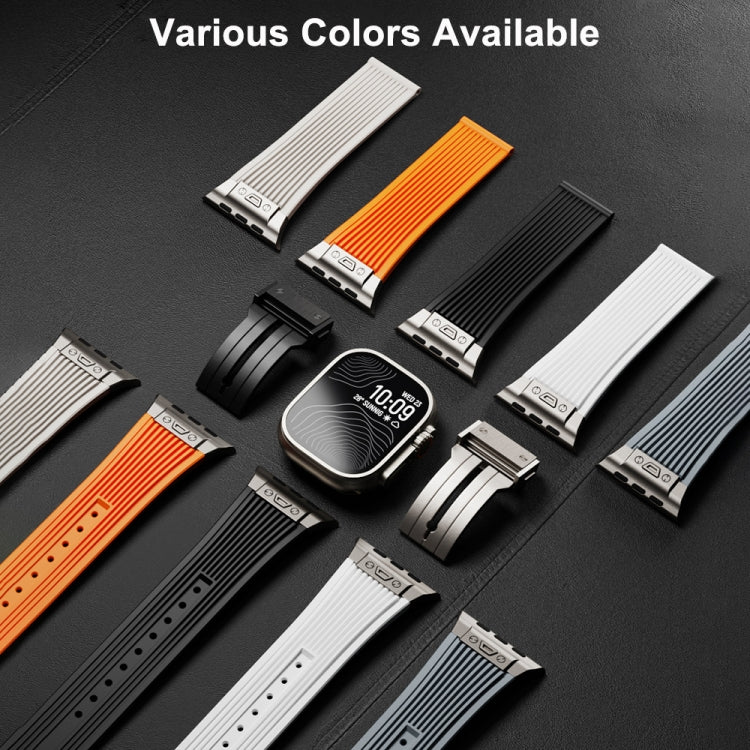 For Apple Watch Ultra 49mm Vertical Texture Titanium Buckle Elastic Silicone Watch Band(Orange) - Watch Bands by PMC TechLife | Online Shopping South Africa | PMC TechLife | Buy Now Pay Later Mobicred