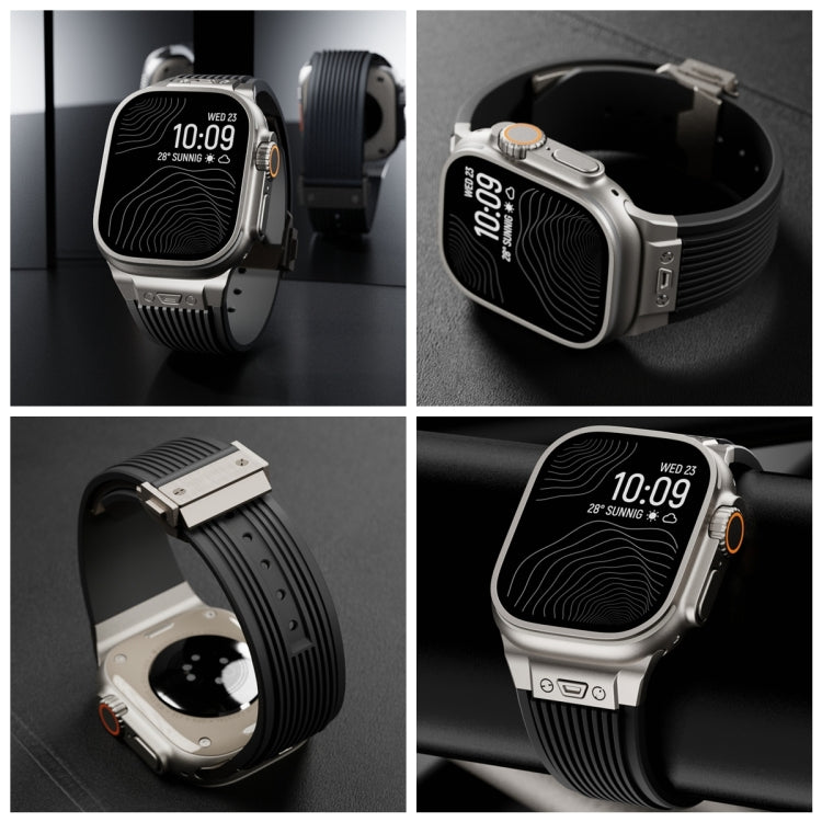 For Apple Watch Series 4 44mm Vertical Texture Titanium Buckle Elastic Silicone Watch Band(Black) - free shipping - PMC TechLife - Order now!