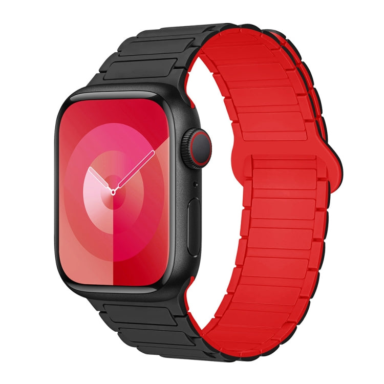 For Apple Watch SE 2023 44mm I-Shaped Magnetic Silicone Watch Band(Black Red) - Watch Bands by PMC TechLife | Online Shopping South Africa | PMC TechLife