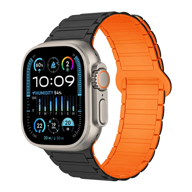 For Apple Watch Ultra 49mm I-Shaped Magnetic Silicone Watch Band(Black Orange) - Watch Bands by PMC TechLife | Online Shopping South Africa | PMC TechLife