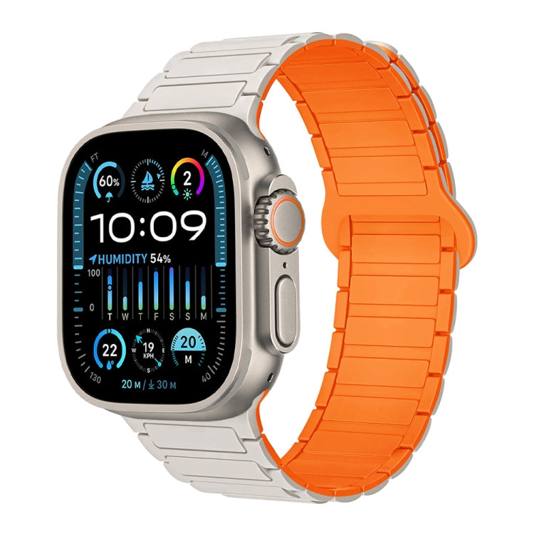 For Apple Watch Ultra 49mm I-Shaped Magnetic Silicone Watch Band(White Orange) - Watch Bands by PMC TechLife | Online Shopping South Africa | PMC TechLife