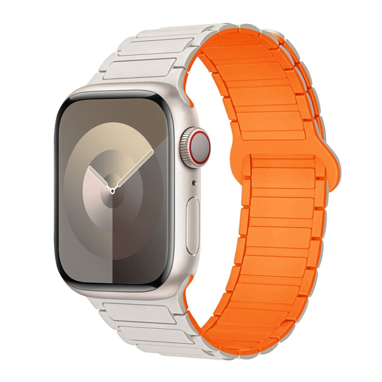For Apple Watch 42mm I-Shaped Magnetic Silicone Watch Band(White Orange) - Watch Bands by PMC TechLife | Online Shopping South Africa | PMC TechLife