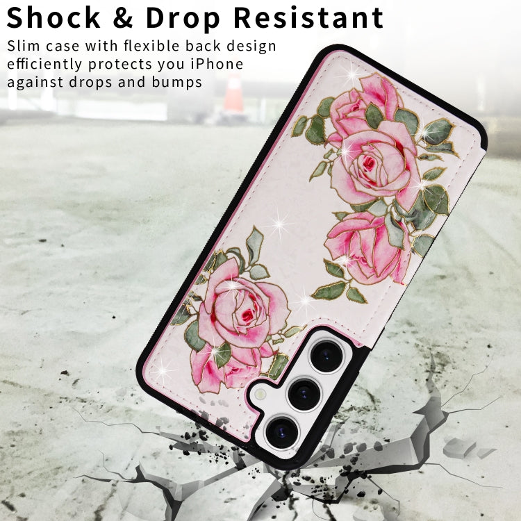 For Samsung Galaxy S25 5G Printed Double Buckle RFID Anti-theft Phone Case(Rose) - Galaxy S25 5G Cases by PMC Jewellery | Online Shopping South Africa | PMC Jewellery | Buy Now Pay Later Mobicred