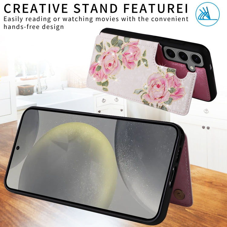 For Samsung Galaxy S25+ 5G Printed Double Buckle RFID Anti-theft Phone Case(Rose) - Galaxy S25+ 5G Cases by PMC Jewellery | Online Shopping South Africa | PMC Jewellery | Buy Now Pay Later Mobicred